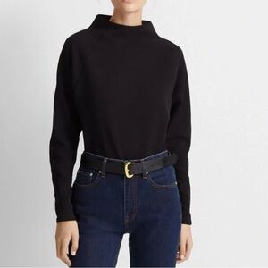 Club Monaco Women’s Black Long Sleeve Mockneck Sweater Size Small‎ Zip Cuffs
